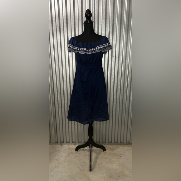 Women’s Calypso St. Barth Target Blue Off Shoulder Midi Cotton Dress Size Small - Picture 1 of 4
